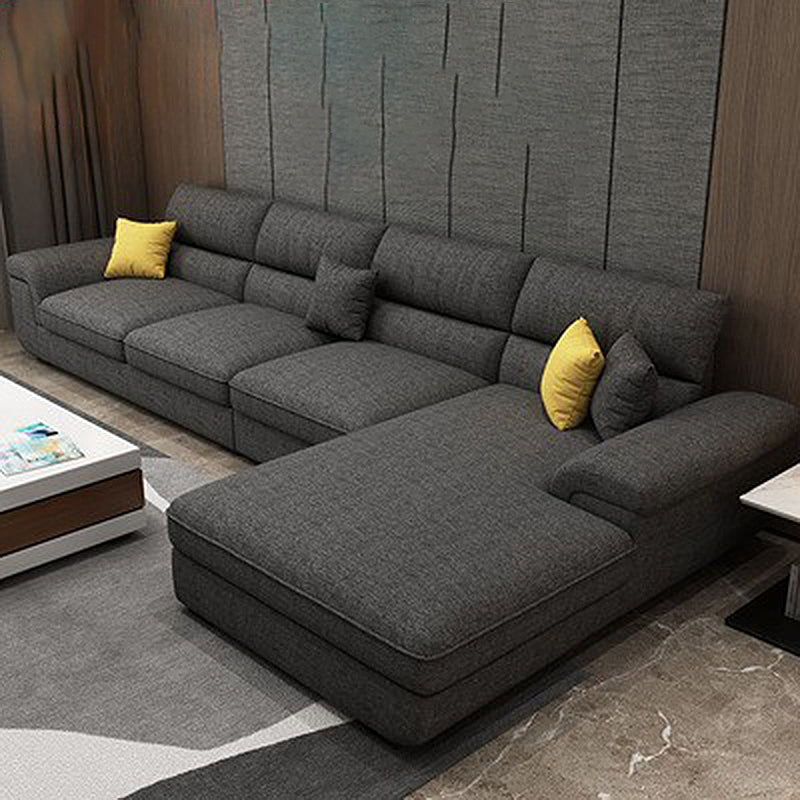 Pillow Top Arm Sectional Contemporary Sectional with Removable Cushions for Living Room Dark Gray Linen Clearhalo 'furn' 'furn_sectionals' 'Furniture' 'furniture_sectionals' 'Living Room Furniture' 'Sectionals' 4983003