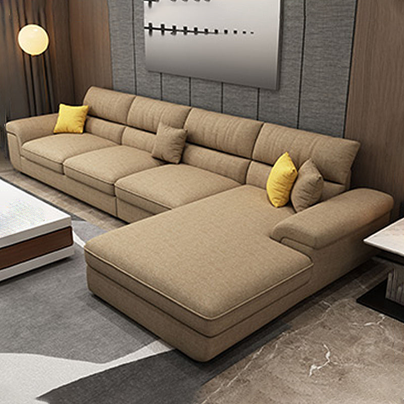 Pillow Top Arm Sectional Contemporary Sectional with Removable Cushions for Living Room Brown Linen Clearhalo 'furn' 'furn_sectionals' 'Furniture' 'furniture_sectionals' 'Living Room Furniture' 'Sectionals' 4983005