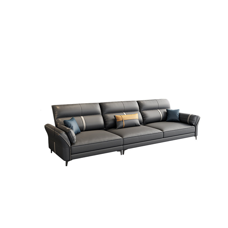 Contemporary Dark Gray Sofa Faux Leather Stain-Resistant Sectional with Pillow Top Arm 98"L x 36"W x 33.5"H Clearhalo 'furn' 'furn_sectionals' 'Furniture' 'furniture_sectionals' 'Living Room Furniture' 'Sectionals' 4983015