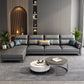 Contemporary Dark Gray Sofa Faux Leather Stain-Resistant Sectional with Pillow Top Arm 136"L x 68"W x 33.5"H Latex Clearhalo 'furn' 'furn_sectionals' 'Furniture' 'furniture_sectionals' 'Living Room Furniture' 'Sectionals' 4983016
