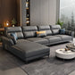 Contemporary Dark Gray Sofa Faux Leather Stain-Resistant Sectional with Pillow Top Arm 136"L x 68"W x 33.5"H Sponge Clearhalo 'furn' 'furn_sectionals' 'Furniture' 'furniture_sectionals' 'Living Room Furniture' 'Sectionals' 4983017