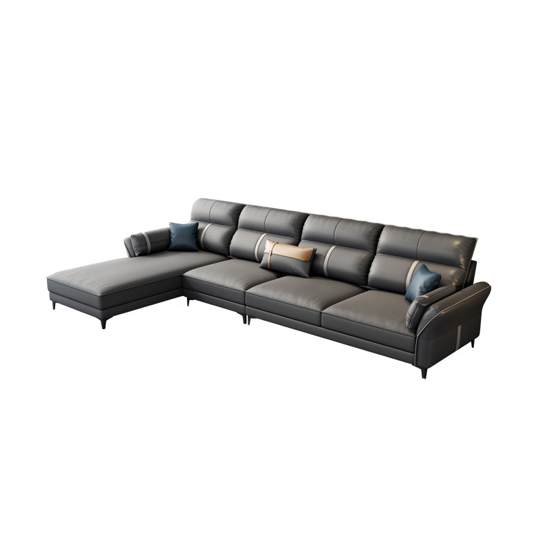 Contemporary Dark Gray Sofa Faux Leather Stain-Resistant Sectional with Pillow Top Arm Clearhalo 'furn' 'furn_sectionals' 'Furniture' 'furniture_sectionals' 'Living Room Furniture' 'Sectionals' 4983020