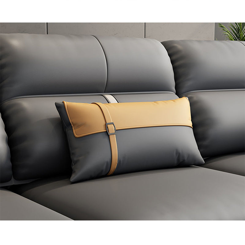 Contemporary Dark Gray Sofa Faux Leather Stain-Resistant Sectional with Pillow Top Arm Clearhalo 'furn' 'furn_sectionals' 'Furniture' 'furniture_sectionals' 'Living Room Furniture' 'Sectionals' 4983024