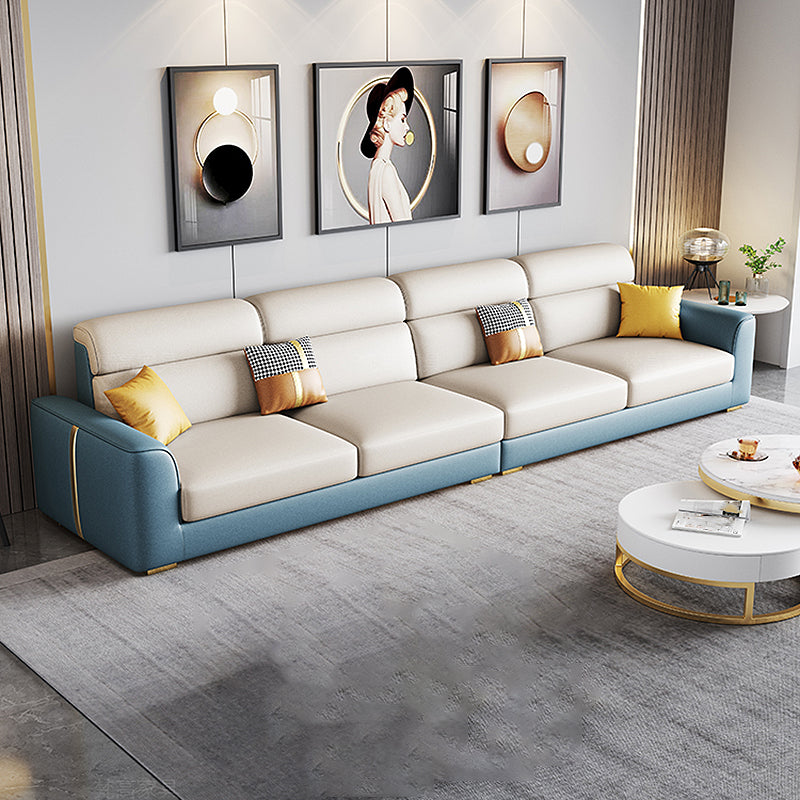 Modern Faux Leather Square Arm Sofa/Sectional for Apartment, Living Room 126"L x 35.5"W x 35.5"H Sponge Clearhalo 'furn' 'furn_sectionals' 'Furniture' 'furniture_sectionals' 'Living Room Furniture' 'Sectionals' 4983040