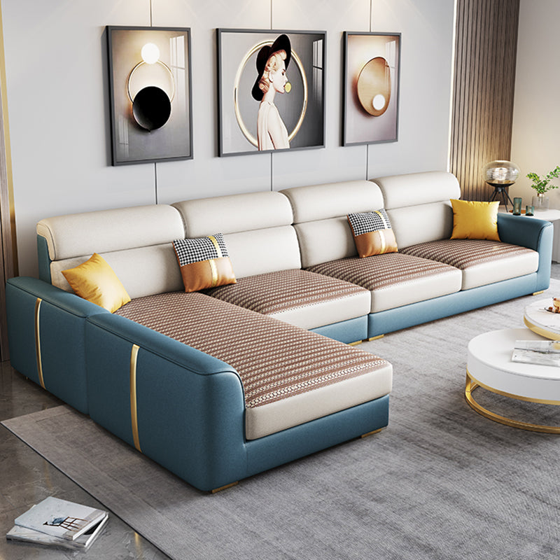 Modern Faux Leather Square Arm Sofa/Sectional for Apartment, Living Room 126"L x 71"W x 35"H Sponge Clearhalo 'furn' 'furn_sectionals' 'Furniture' 'furniture_sectionals' 'Living Room Furniture' 'Sectionals' 4983043