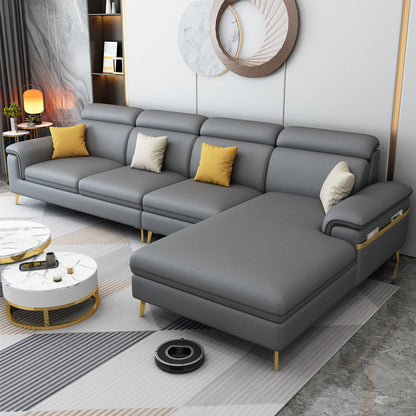 125.98" D x 70.86" W x 35.43" H Faux Leather Pillow Top Arm Sectional with Bolster Pillows Dark Gray Clearhalo 'furn' 'furn_sectionals' 'Furniture' 'furniture_sectionals' 'Living Room Furniture' 'Sectionals' 4983056