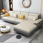 125.98" D x 70.86" W x 35.43" H Faux Leather Pillow Top Arm Sectional with Bolster Pillows Light Grey-Yellow Clearhalo 'furn' 'furn_sectionals' 'Furniture' 'furniture_sectionals' 'Living Room Furniture' 'Sectionals' 4983057