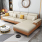 125.98" D x 70.86" W x 35.43" H Faux Leather Pillow Top Arm Sectional with Bolster Pillows Orange Yellow Clearhalo 'furn' 'furn_sectionals' 'Furniture' 'furniture_sectionals' 'Living Room Furniture' 'Sectionals' 4983059