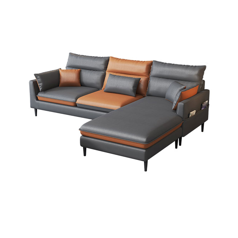 Faux Leather Square Arm Sectional with Pillowed Back Cushions, Stain Resistan 100"L x 67"W x 35"H Sponge Clearhalo 'furn' 'furn_sectionals' 'Furniture' 'furniture_sectionals' 'Living Room Furniture' 'Sectionals' 4983068