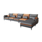 Faux Leather Square Arm Sectional with Pillowed Back Cushions, Stain Resistan 144"L x 67"W x 35"H Clearhalo 'furn' 'furn_sectionals' 'Furniture' 'furniture_sectionals' 'Living Room Furniture' 'Sectionals' 4983069