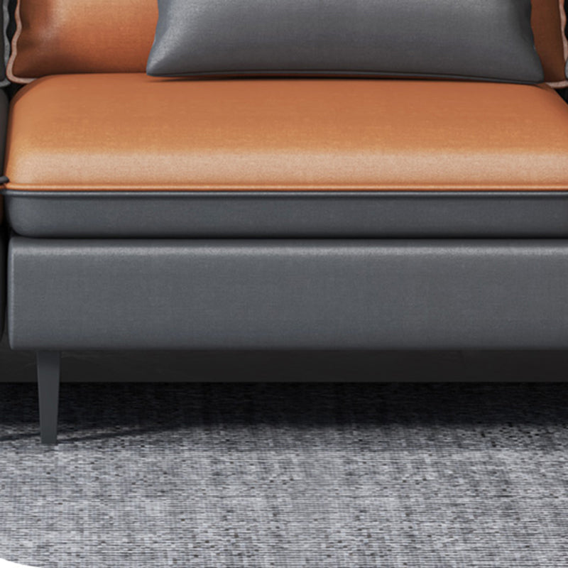 Faux Leather Square Arm Sectional with Pillowed Back Cushions, Stain Resistan Clearhalo 'furn' 'furn_sectionals' 'Furniture' 'furniture_sectionals' 'Living Room Furniture' 'Sectionals' 4983073