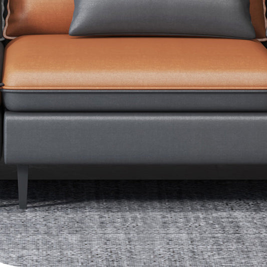 Faux Leather Square Arm Sectional with Pillowed Back Cushions, Stain Resistan Clearhalo 'furn' 'furn_sectionals' 'Furniture' 'furniture_sectionals' 'Living Room Furniture' 'Sectionals' 4983073