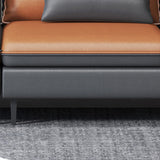 Faux Leather Square Arm Sectional with Pillowed Back Cushions, Stain Resistan Clearhalo 'furn' 'furn_sectionals' 'Furniture' 'furniture_sectionals' 'Living Room Furniture' 'Sectionals' 4983073