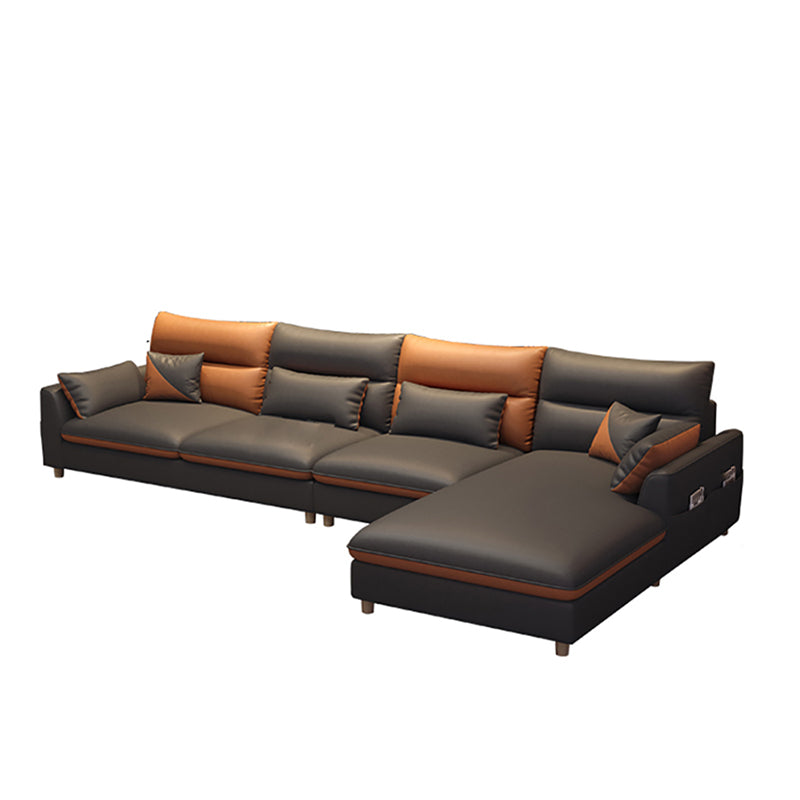 Stain Resistan Faux Leather Square Arm Sectional with Pillowed Back Cushions 122"L x 71"W x 35"H Sponge Clearhalo 'furn' 'furn_sectionals' 'Furniture' 'furniture_sectionals' 'Living Room Furniture' 'Sectionals' 4983084