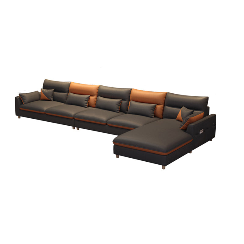 Stain Resistan Faux Leather Square Arm Sectional with Pillowed Back Cushions 153.5"L x 71"W x 35"H Sponge Clearhalo 'furn' 'furn_sectionals' 'Furniture' 'furniture_sectionals' 'Living Room Furniture' 'Sectionals' 4983085
