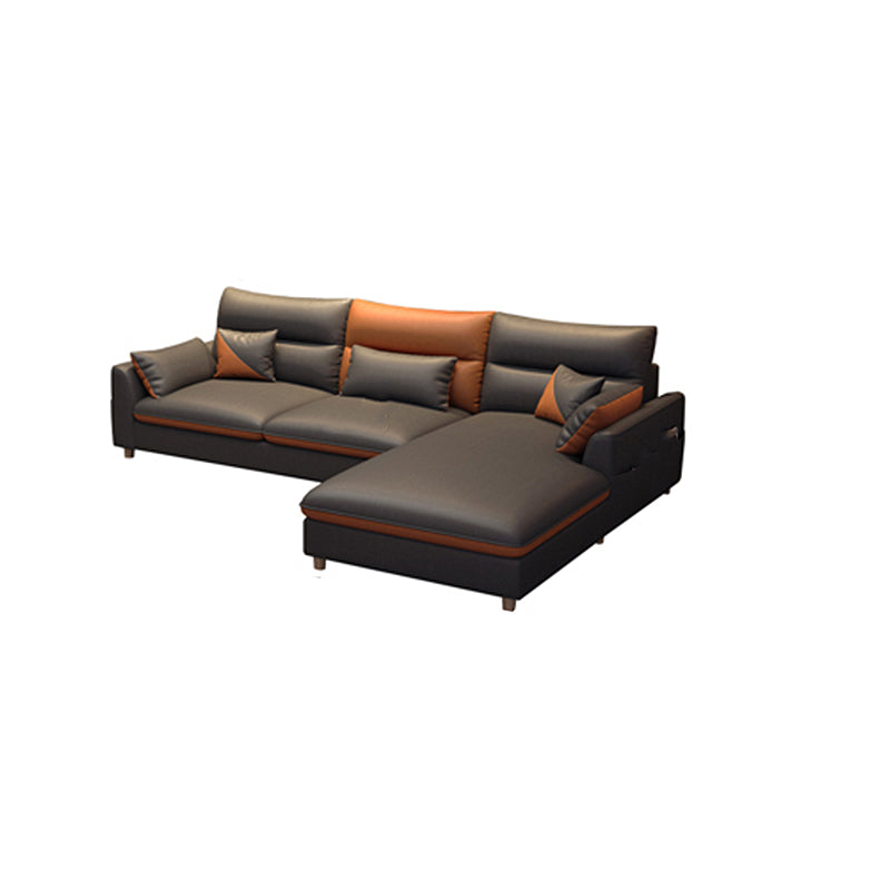 Stain Resistan Faux Leather Square Arm Sectional with Pillowed Back Cushions 106"L x 71"W x 35"H Clearhalo 'furn' 'furn_sectionals' 'Furniture' 'furniture_sectionals' 'Living Room Furniture' 'Sectionals' 4983086