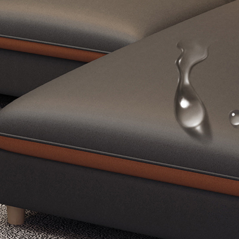 Stain Resistan Faux Leather Square Arm Sectional with Pillowed Back Cushions Clearhalo 'furn' 'furn_sectionals' 'Furniture' 'furniture_sectionals' 'Living Room Furniture' 'Sectionals' 4983087