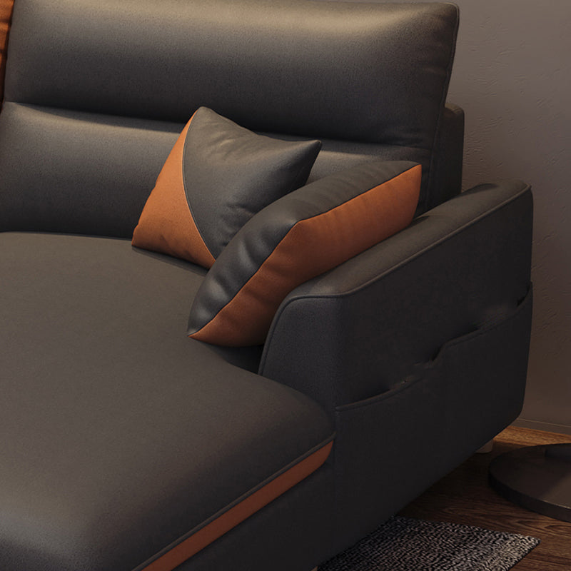 Stain Resistan Faux Leather Square Arm Sectional with Pillowed Back Cushions Clearhalo 'furn' 'furn_sectionals' 'Furniture' 'furniture_sectionals' 'Living Room Furniture' 'Sectionals' 4983088