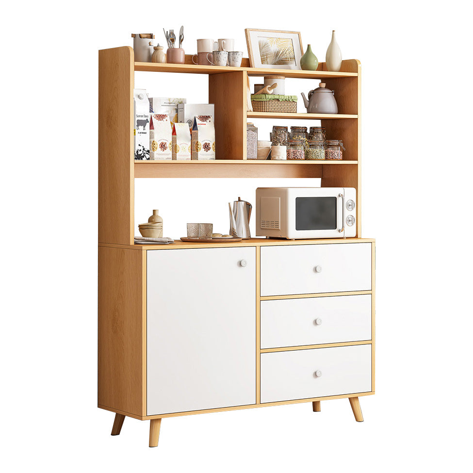 Modern 3-Drawer Dining Server Manufactured Wood and Solid Wood Server with Door 31"L x 12"W x 61"H White-Wood Clearhalo 'buffet_sideboard' 'Buffets & Sideboards' 'furn' 'furn_buffet_sideboard' 'Furniture' 'furniture_buffet_sideboard' 'Kitchen & Dining Furniture' 4983113