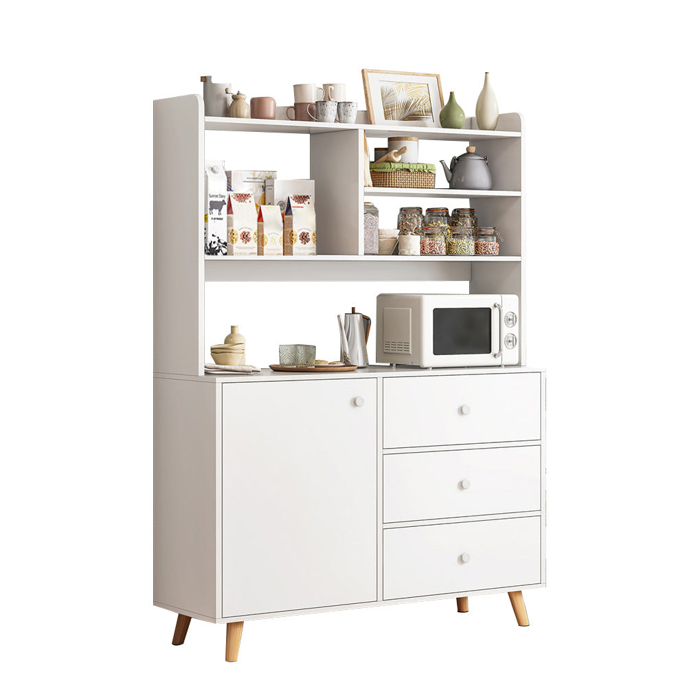 Modern 3-Drawer Dining Server Manufactured Wood and Solid Wood Server with Door 31"L x 12"W x 61"H White Clearhalo 'buffet_sideboard' 'Buffets & Sideboards' 'furn' 'furn_buffet_sideboard' 'Furniture' 'furniture_buffet_sideboard' 'Kitchen & Dining Furniture' 4983122