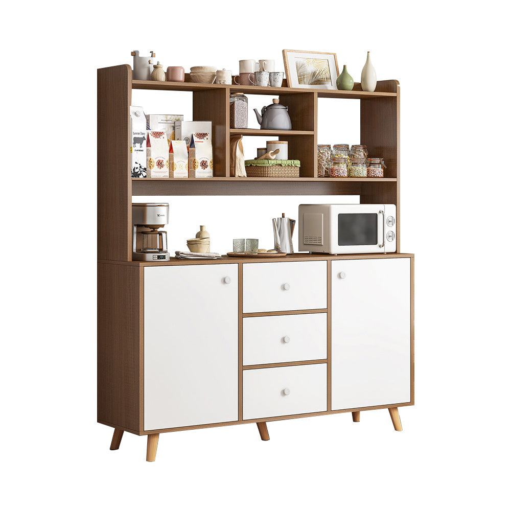 Modern 3-Drawer Dining Server Manufactured Wood and Solid Wood Server with Door 47"L x 12"W x 61"H White-Brown Clearhalo 'buffet_sideboard' 'Buffets & Sideboards' 'furn' 'furn_buffet_sideboard' 'Furniture' 'furniture_buffet_sideboard' 'Kitchen & Dining Furniture' 4983123