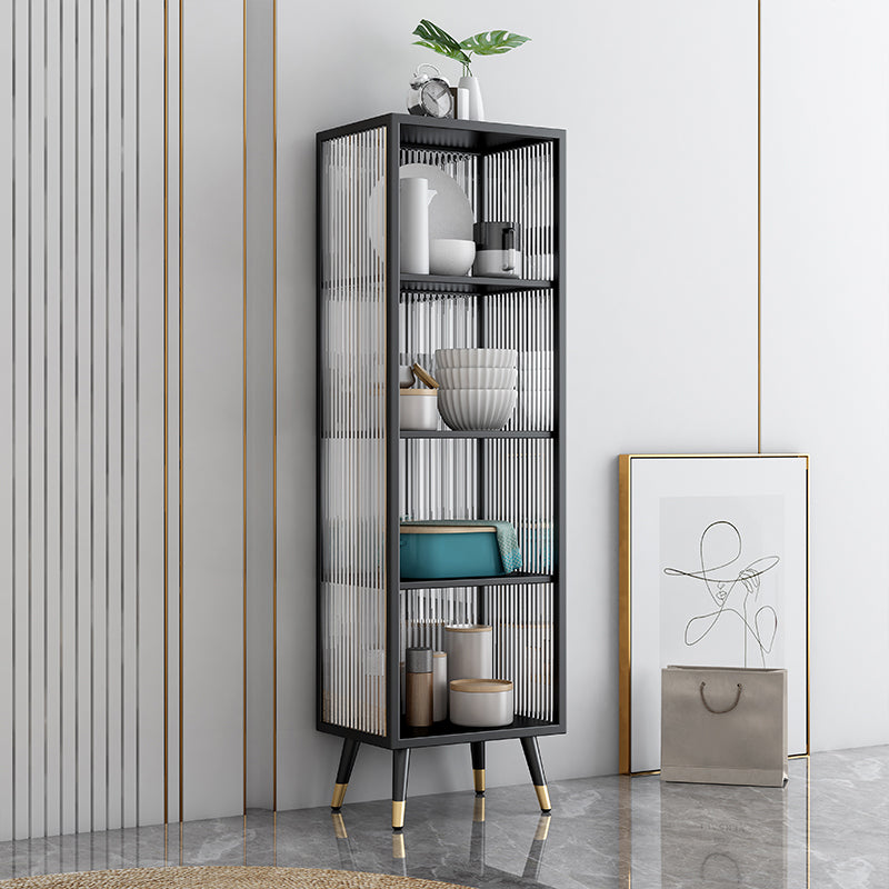 Black and White Dining Server Contemporary Metal Cabinets and Open Storage Server 16"L x 12"W x 53"H Black Open Storage Clearhalo 'buffet_sideboard' 'Buffets & Sideboards' 'furn' 'furn_buffet_sideboard' 'Furniture' 'furniture_buffet_sideboard' 'Kitchen & Dining Furniture' 4983285