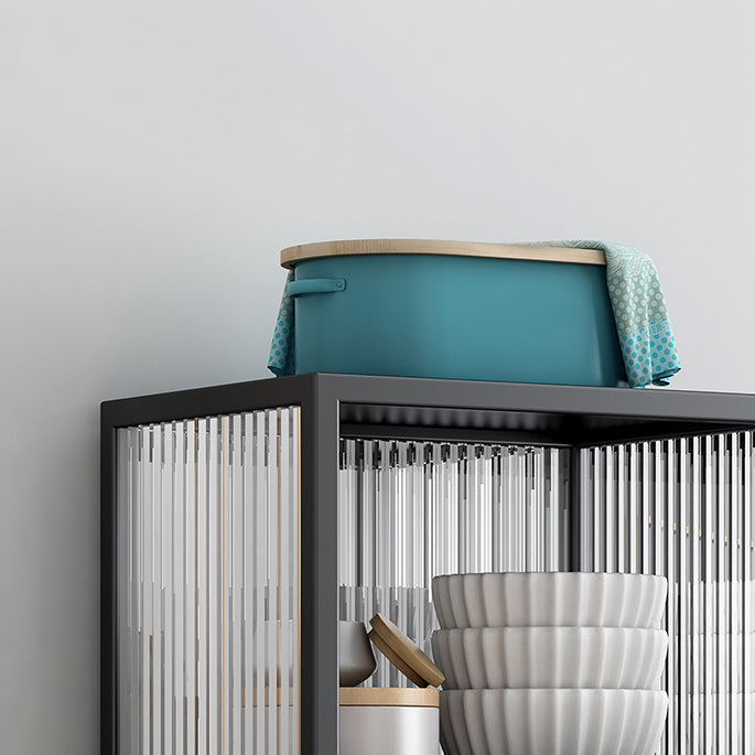 Black and White Dining Server Contemporary Metal Cabinets and Open Storage Server Clearhalo 'buffet_sideboard' 'Buffets & Sideboards' 'furn' 'furn_buffet_sideboard' 'Furniture' 'furniture_buffet_sideboard' 'Kitchen & Dining Furniture' 4983299