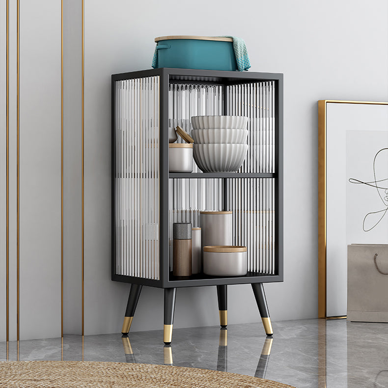 Black and White Dining Server Contemporary Metal Cabinets and Open Storage Server 16"L x 12"W x 30"H Black Open Storage Clearhalo 'buffet_sideboard' 'Buffets & Sideboards' 'furn' 'furn_buffet_sideboard' 'Furniture' 'furniture_buffet_sideboard' 'Kitchen & Dining Furniture' 4983301