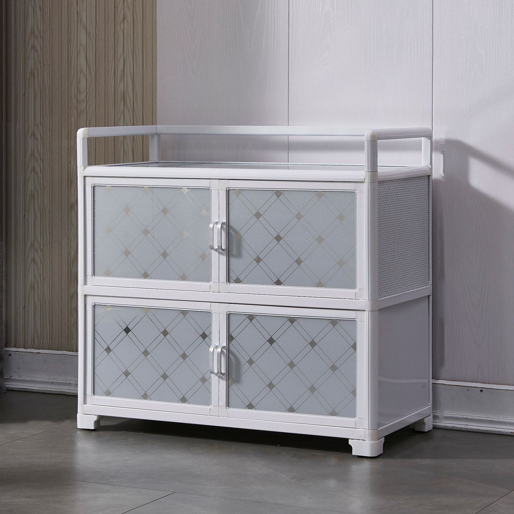 White Metal Contemporary Sideboard Cabinet Dining Room Sideboard 31"L x 16"W x 31"H Clearhalo 'buffet_sideboard' 'Buffets & Sideboards' 'furn' 'furn_buffet_sideboard' 'Furniture' 'furniture_buffet_sideboard' 'Kitchen & Dining Furniture' 4983312