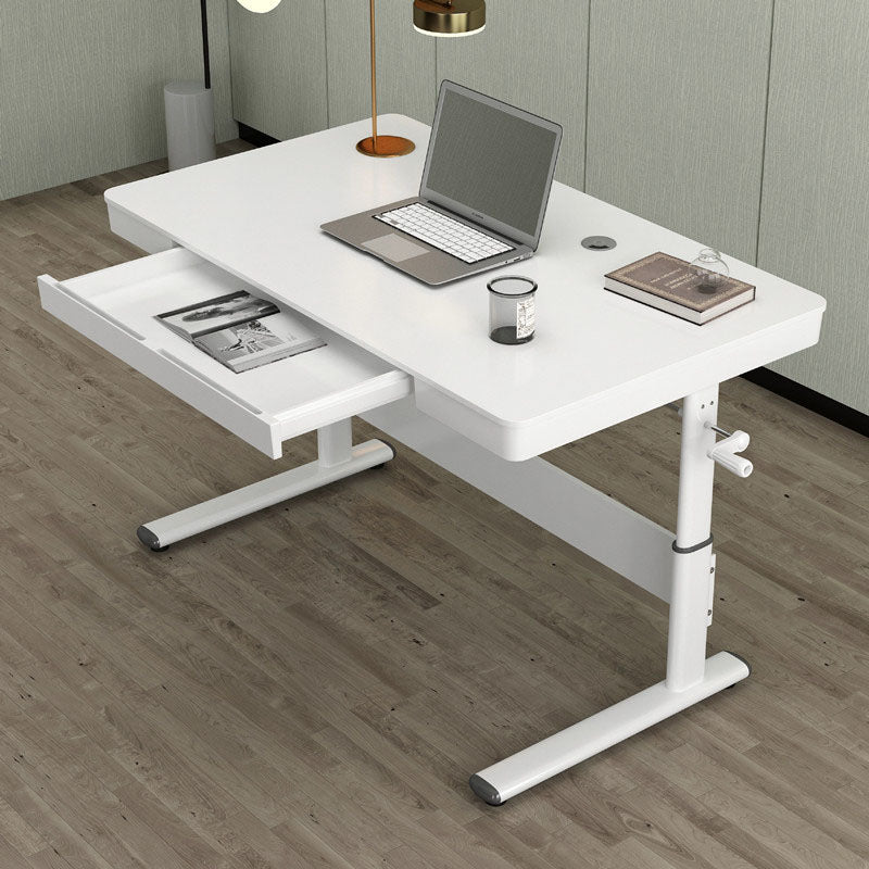 Hight Adjustable Writing Desk Bedroom White Trestle Table Leg Rectangular Desk Clearhalo 'furn' 'furn_office_desk' 'Furniture' 'furniture_office_desk' 'Office Desks' 'Office Furniture' 'office_desk' 4983358