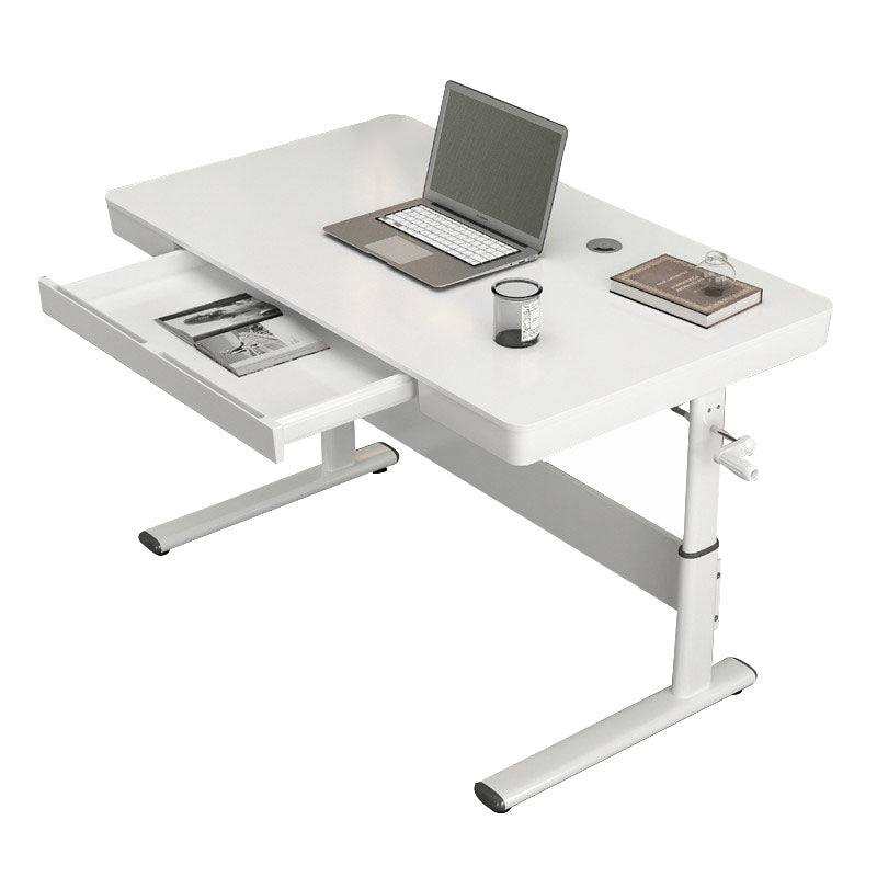 Hight Adjustable Writing Desk Bedroom White Trestle Table Leg Rectangular Desk White Clearhalo 'furn' 'furn_office_desk' 'Furniture' 'furniture_office_desk' 'Office Desks' 'Office Furniture' 'office_desk' 4983361