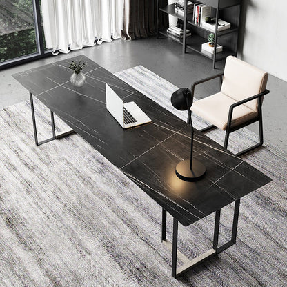 Home Office Sled Writing Desk Industrial Style Stone Writing Desk Black Clearhalo 'furn' 'furn_office_desk' 'Furniture' 'furniture_office_desk' 'Office Desks' 'Office Furniture' 'office_desk' 4983381