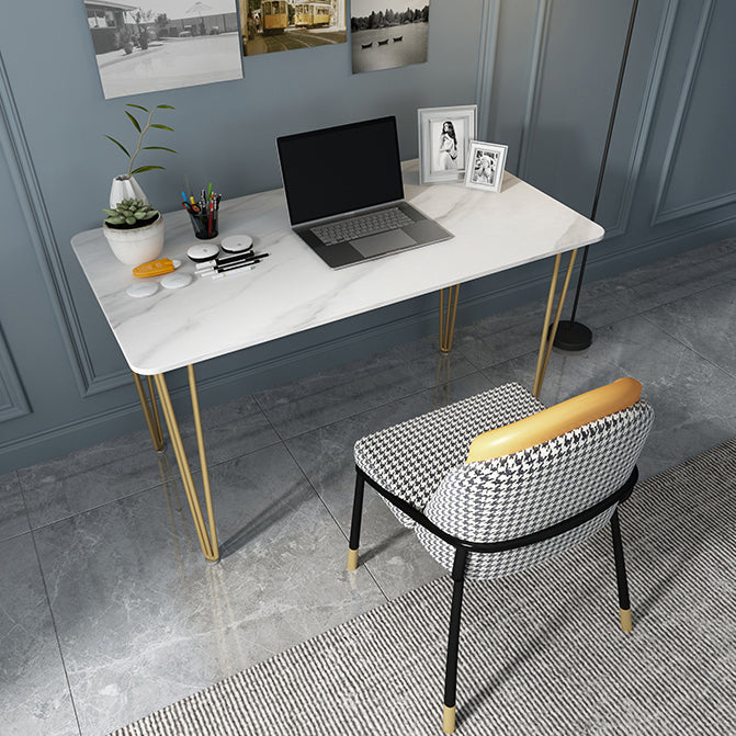 Home Hairpin Base Writing Desk Glam Style Stone Writing Desk 47.2"L x 23.6"W x 29.5"H White Clearhalo 'furn' 'furn_office_desk' 'Furniture' 'furniture_office_desk' 'Office Desks' 'Office Furniture' 'office_desk' 4983404