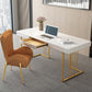 Glam Style Writing Desk Study Room and Office Desk with 1-drawer 63"L x 27.6"W x 29.5"H Gold White Clearhalo 'furn' 'furn_office_desk' 'Furniture' 'furniture_office_desk' 'Office Desks' 'Office Furniture' 'office_desk' 4983487