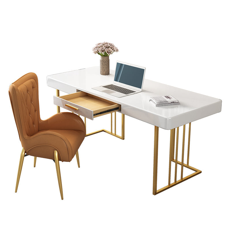 Glam Style Writing Desk Study Room and Office Desk with 1-drawer Gold White Clearhalo 'furn' 'furn_office_desk' 'Furniture' 'furniture_office_desk' 'Office Desks' 'Office Furniture' 'office_desk' 4983496