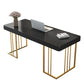 Glam Style Writing Desk Study Room and Office Desk with 1-drawer Gold Black Clearhalo 'furn' 'furn_office_desk' 'Furniture' 'furniture_office_desk' 'Office Desks' 'Office Furniture' 'office_desk' 4983498
