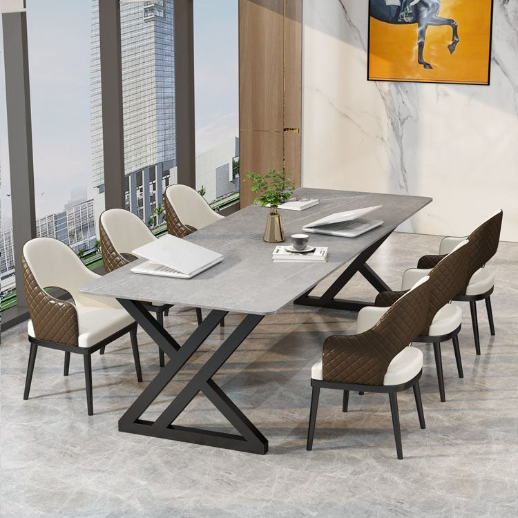 Sintered Stone Curved Meeting Table Home Office Modern Writing Desk 78.7"L x 31.5"W x 29.5"H Black Clearhalo 'furn' 'furn_office_desk' 'Furniture' 'furniture_office_desk' 'Office Desks' 'Office Furniture' 'office_desk' 4983575