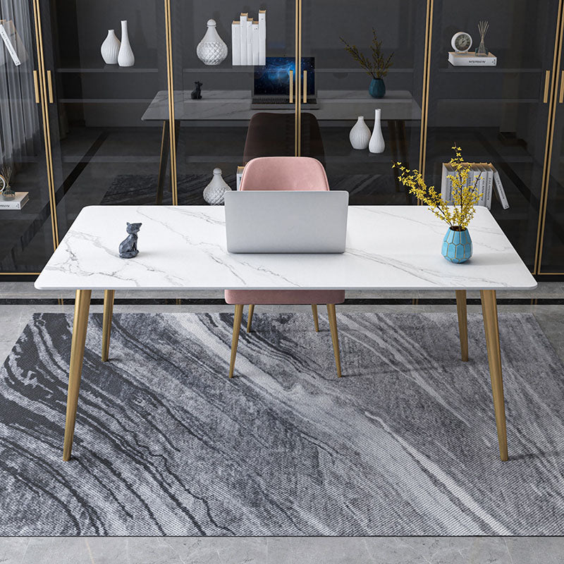 Glam Style Office Desk Rectangular Writing Desk with Metal Legs White Clearhalo 'furn' 'furn_office_desk' 'Furniture' 'furniture_office_desk' 'Office Desks' 'Office Furniture' 'office_desk' 4983587