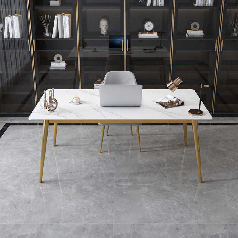 Glam Style Office Desk Rectangular Writing Desk with Metal Legs Clearhalo 'furn' 'furn_office_desk' 'Furniture' 'furniture_office_desk' 'Office Desks' 'Office Furniture' 'office_desk' 4983591