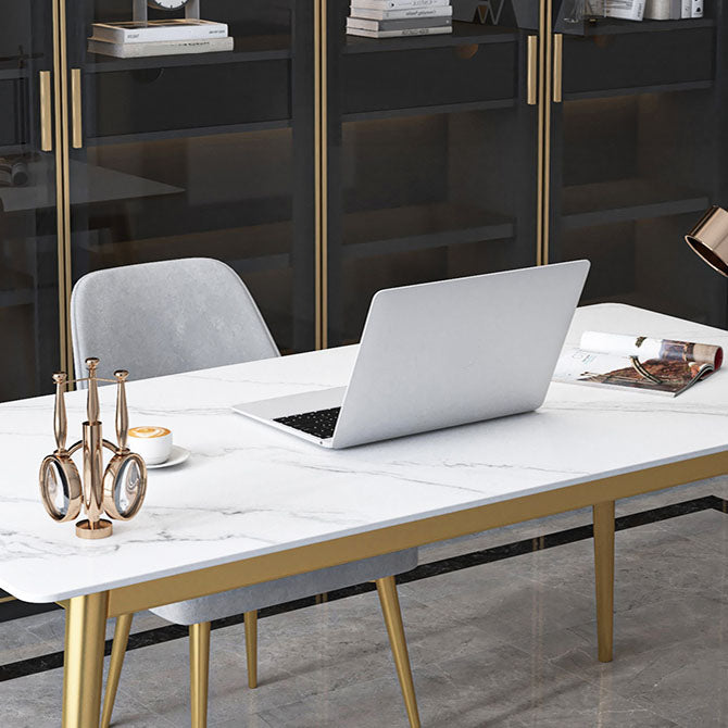 Glam Style Office Desk Rectangular Writing Desk with Metal Legs Clearhalo 'furn' 'furn_office_desk' 'Furniture' 'furniture_office_desk' 'Office Desks' 'Office Furniture' 'office_desk' 4983594