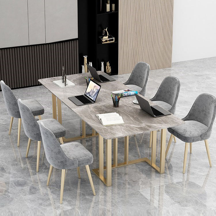 Curved Meeting Table Home Office Sintered Stone Modern Writing Desk Grey Clearhalo 'furn' 'furn_office_desk' 'Furniture' 'furniture_office_desk' 'Office Desks' 'Office Furniture' 'office_desk' 4983610