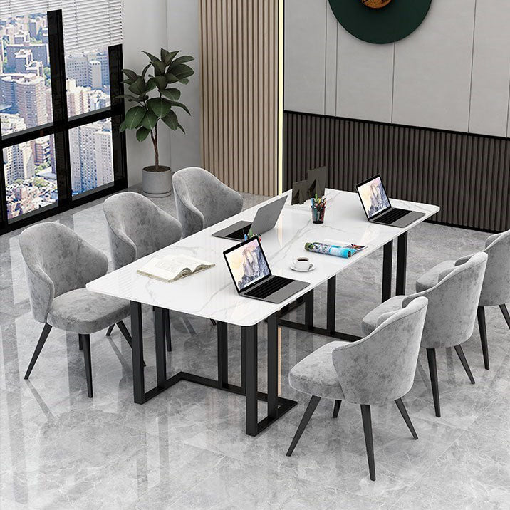 Curved Meeting Table Home Office Sintered Stone Modern Writing Desk White-Black Clearhalo 'furn' 'furn_office_desk' 'Furniture' 'furniture_office_desk' 'Office Desks' 'Office Furniture' 'office_desk' 4983618