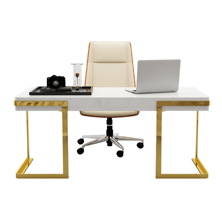 Wooden Home Office Writing Desk Glam Style 1-drawer Office Desk with Sled Base Clearhalo 'furn' 'furn_office_desk' 'Furniture' 'furniture_office_desk' 'Office Desks' 'Office Furniture' 'office_desk' 4983629