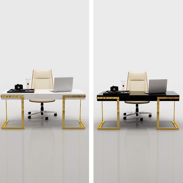 Wooden Home Office Writing Desk Glam Style 1-drawer Office Desk with Sled Base Clearhalo 'furn' 'furn_office_desk' 'Furniture' 'furniture_office_desk' 'Office Desks' 'Office Furniture' 'office_desk' 4983631