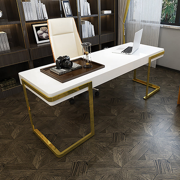 Wooden Home Office Writing Desk Glam Style 1-drawer Office Desk with Sled Base Clearhalo 'furn' 'furn_office_desk' 'Furniture' 'furniture_office_desk' 'Office Desks' 'Office Furniture' 'office_desk' 4983633