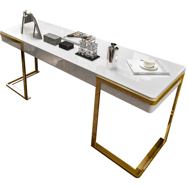 Wooden Home Office Writing Desk Glam Style 1-drawer Office Desk with Sled Base White Clearhalo 'furn' 'furn_office_desk' 'Furniture' 'furniture_office_desk' 'Office Desks' 'Office Furniture' 'office_desk' 4983634