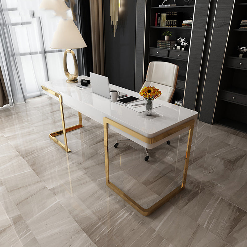 Wooden Home Office Writing Desk Glam Style 1-drawer Office Desk with Sled Base Clearhalo 'furn' 'furn_office_desk' 'Furniture' 'furniture_office_desk' 'Office Desks' 'Office Furniture' 'office_desk' 4983636