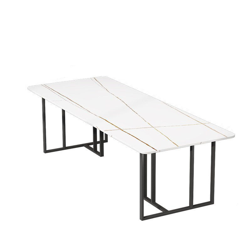 Sintered Stone Rectangular Meeting Table Home Office Luxury Writing Desk White-Gold Clearhalo 'furn' 'furn_office_desk' 'Furniture' 'furniture_office_desk' 'Office Desks' 'Office Furniture' 'office_desk' 4983648