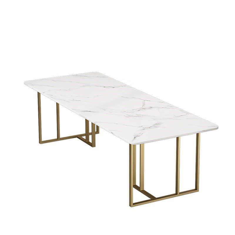Sintered Stone Rectangular Meeting Table Home Office Luxury Writing Desk 47.2"L x 23.6"W x 29.5"H Gold-White Clearhalo 'furn' 'furn_office_desk' 'Furniture' 'furniture_office_desk' 'Office Desks' 'Office Furniture' 'office_desk' 4983652