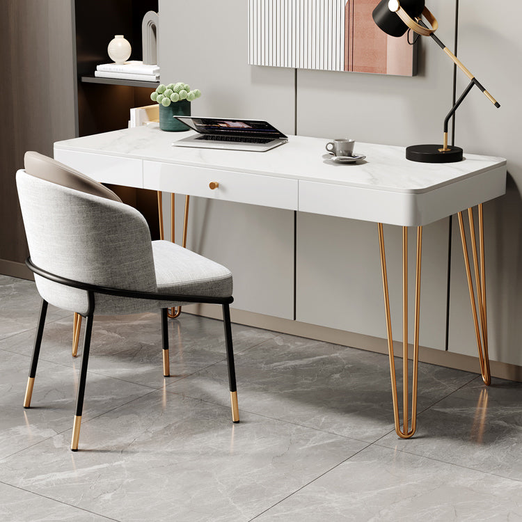 Glam 1-drawer Office Desk Sintered Stone Writing Desk for Home 47.2"L x 23.6"W x 29.5"H White Clearhalo 'furn' 'furn_office_desk' 'Furniture' 'furniture_office_desk' 'Office Desks' 'Office Furniture' 'office_desk' 4983663